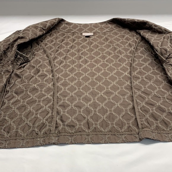 J Jill Crop Blazer Jacket Embroidered Circles 3/4 Sleeves Size Small Brown - Picture 4 of 11